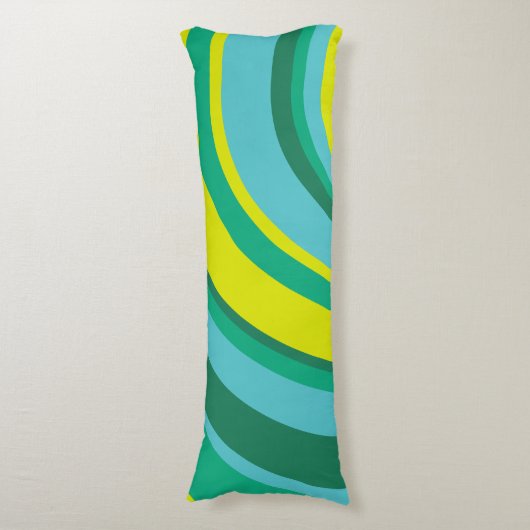 70s Retro Groovy Wave Regenboog Blauwgroen Groen Lichaamskussen (Voorkant Verticaal)