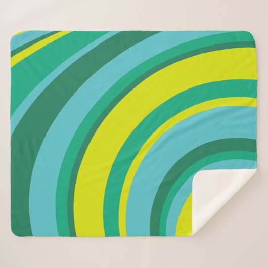 70s Retro Groovy Wave Regenboog Blauwgroen Groen Sherpa Deken (Voorkant (horizontaal))