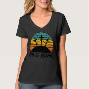 70s Retro He Is Risen Jesus Christian Cross Religi T-shirt