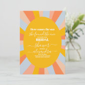 70s Retro Hier komt de zon Vrijgezellenfeest Kaart (Staand voorkant)