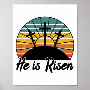 70s Retro Hij Is Opgestaan Jezus Christelijk Kruis Poster