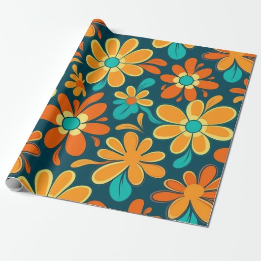  70s Retro Hippie Style Flower Power Boho Cadeaupapier (Uitgerold)