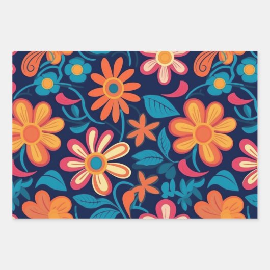  70s Retro Hippie Style Flower Power Boho Inpakpapier Vel (Voorkant 3)
