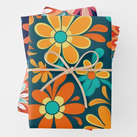  70s Retro Hippie Style Flower Power Boho Inpakpapier Vel (In situ)