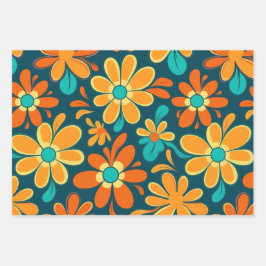  70s Retro Hippie Style Flower Power Boho Inpakpapier Vel