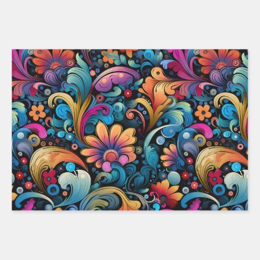  70s Retro Hippie Style Flower Power Boho Inpakpapier Vel (Voorkant 3)