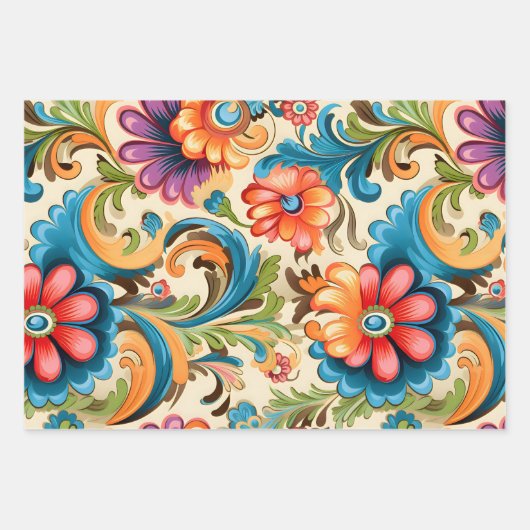  70s Retro Hippie Style Flower Power Boho Inpakpapier Vel (Voorkant 2)