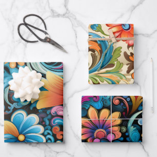  70s Retro Hippie Style Flower Power Boho Inpakpapier Vel