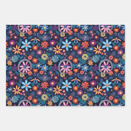 70s Retro Hippie Style Flower Power Boho Inpakpapier Vel (Voorkant 2)