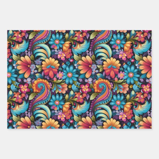  70s Retro Hippie Style Flower Power Boho Inpakpapier Vel (Voorkant 3)