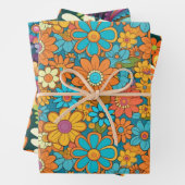  70s Retro Hippie Style Flower Power Boho Inpakpapier Vel (In situ)