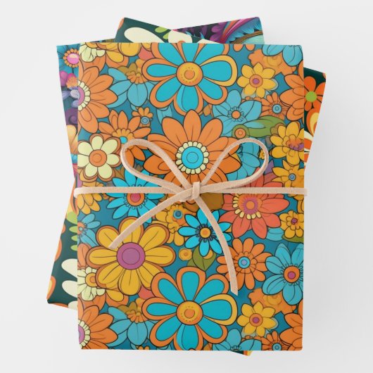  70s Retro Hippie Style Flower Power Boho Inpakpapier Vel (In situ)