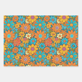  70s Retro Hippie Style Flower Power Boho Inpakpapier Vel