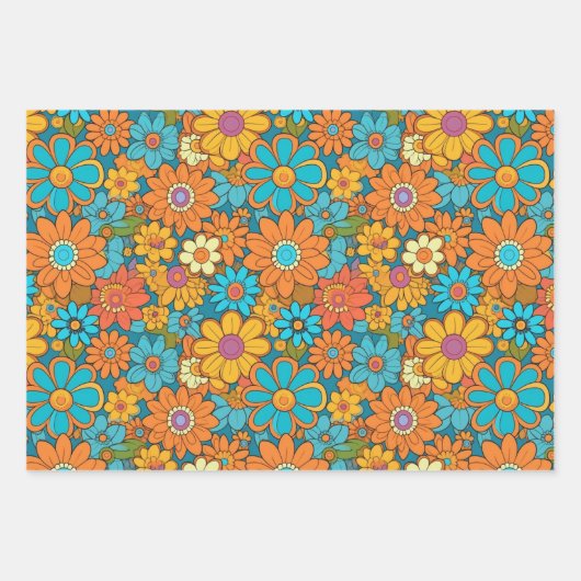  70s Retro Hippie Style Flower Power Boho Inpakpapier Vel (Voorkant)