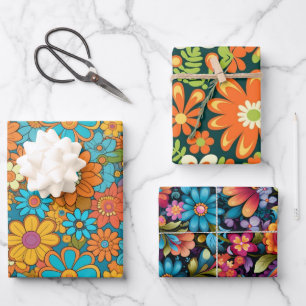 70s Retro Hippie Style Flower Power Boho Inpakpapier Vel