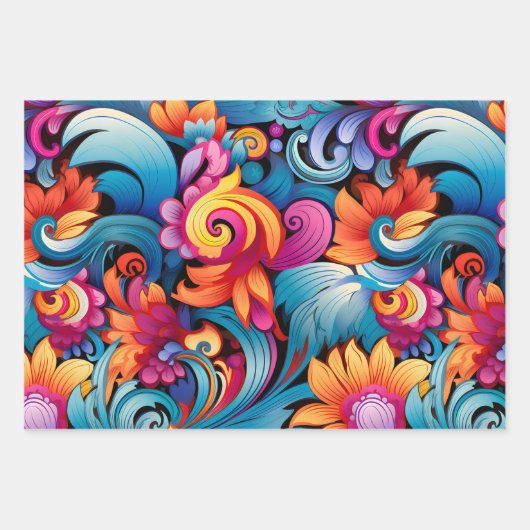  70s Retro Hippie Style Flower Power Boho Inpakpapier Vel (Voorkant)