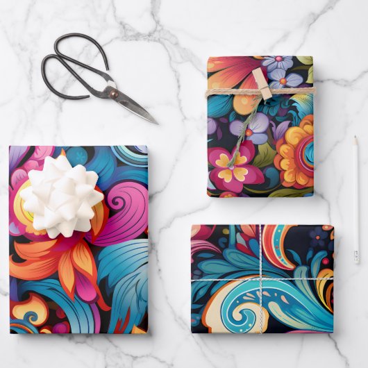  70s Retro Hippie Style Flower Power Boho Inpakpapier Vel (Voorkant)