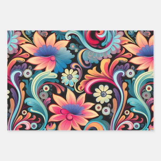 70s Retro Hippie Style Flower Power Boho Inpakpapier Vel (Voorkant 3)