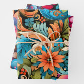  70s Retro Hippie Style Flower Power Boho Inpakpapier Vel (In situ)