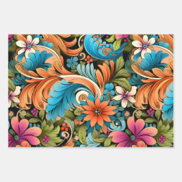 70s Retro Hippie Style Flower Power Boho Inpakpapier Vel