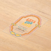 70s Retro Kleurrijke Groovy Wedding Save the Date Acryl Uitnodigingen (Laagn)