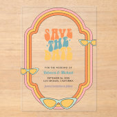 70s Retro Kleurrijke Groovy Wedding Save the Date Acryl Uitnodigingen (Voorkant)