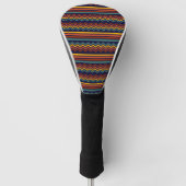 70s Retro Marine & Mosterd Boho Chevron Strepen Golfheadcover (Voorkant)