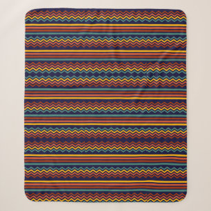 70s Retro Marine & Mosterd Boho Chevron Strepen Sherpa Deken
