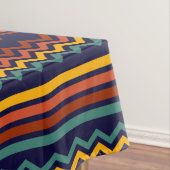 70s Retro Marine & Mosterd Boho Chevron Strepen Tafelkleed (Voorbeeld)