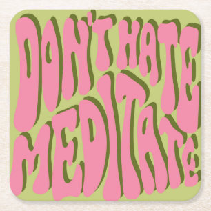 70s Retro: 'Meditate' Motivatie Poster Kartonnen Onderzetters