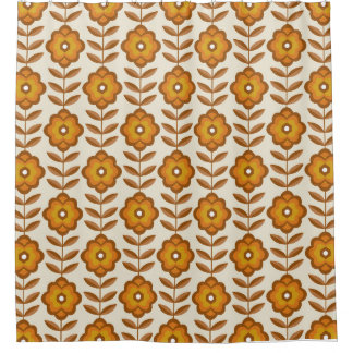 70s Retro Mid-Century Floral Pattern Douchegordijn