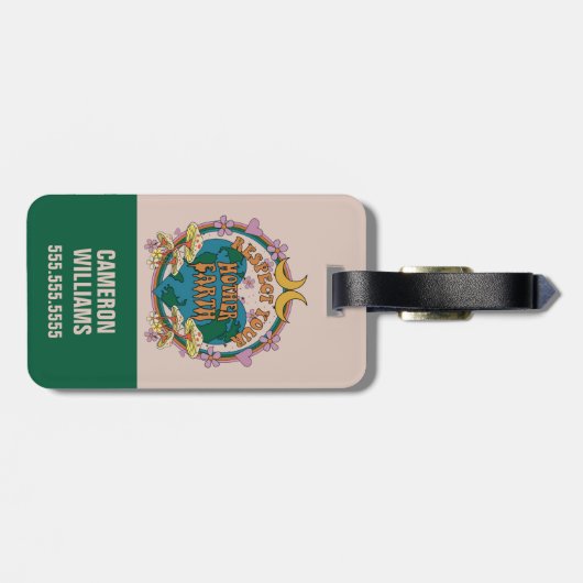 70's Retro Moeder Aarde Grafisch Bagagelabel (Achterkant horizontaal)