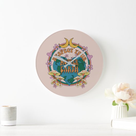 70's Retro Moeder Aarde Grafisch Grote Klok (Huis)