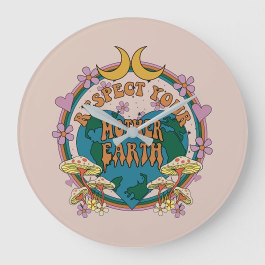 70's Retro Moeder Aarde Grafisch Grote Klok (Voorkant)