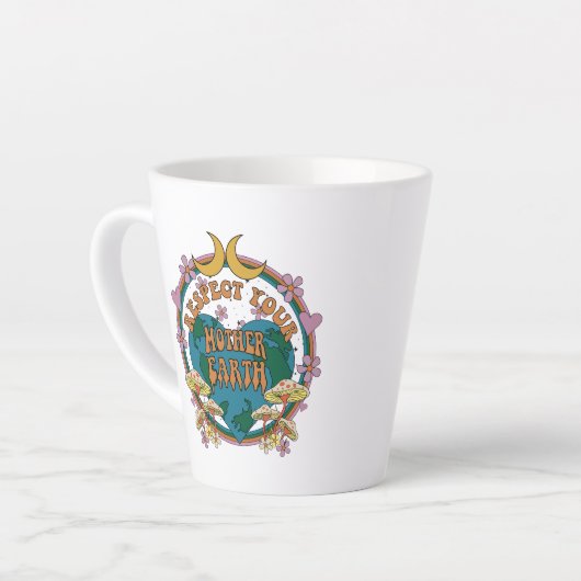 70's Retro Moeder Aarde Grafisch Latte Mok (Linkerhoek)