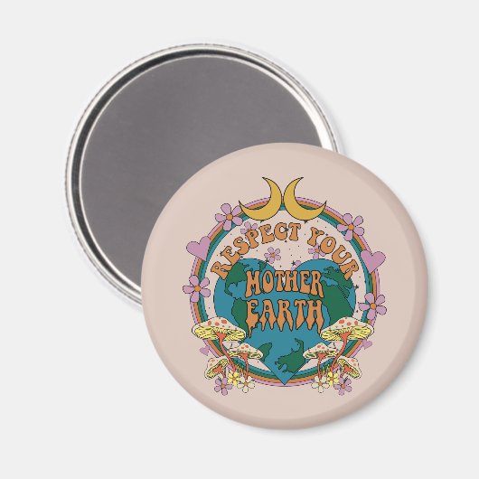 70's Retro Moeder Aarde Grafisch Magneet (Voorkant / Achterkant)