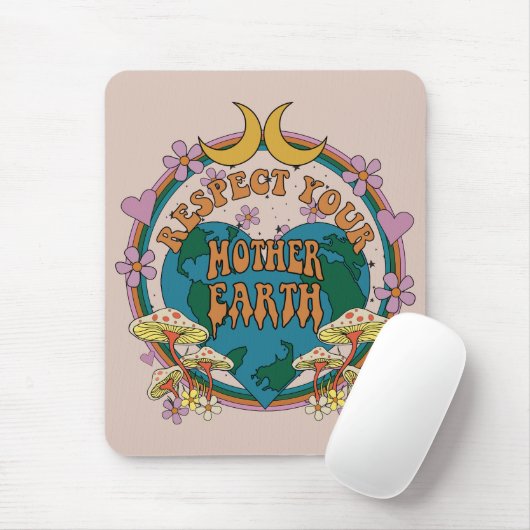 70's Retro Moeder Aarde Grafisch Muismat (Met muis)