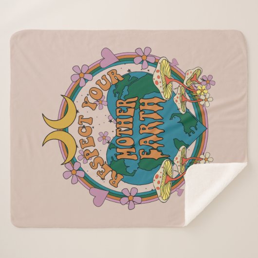 70's Retro Moeder Aarde Grafisch Sherpa Deken (Voorkant (horizontaal))