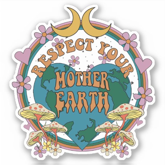 70's Retro Moeder Aarde Grafisch Sticker (Voorkant)