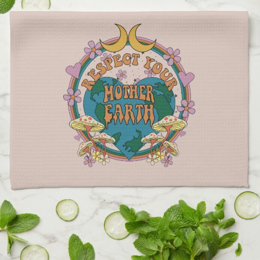 70's Retro Moeder Aarde Grafisch Theedoek (Gevouwen)