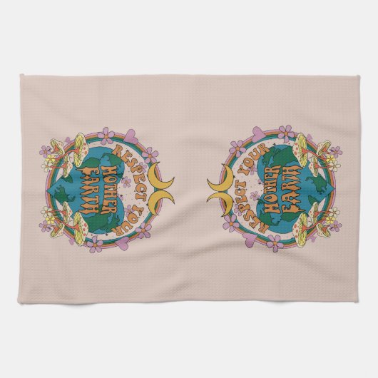 70's Retro Moeder Aarde Grafisch Theedoek (Horizontaal)