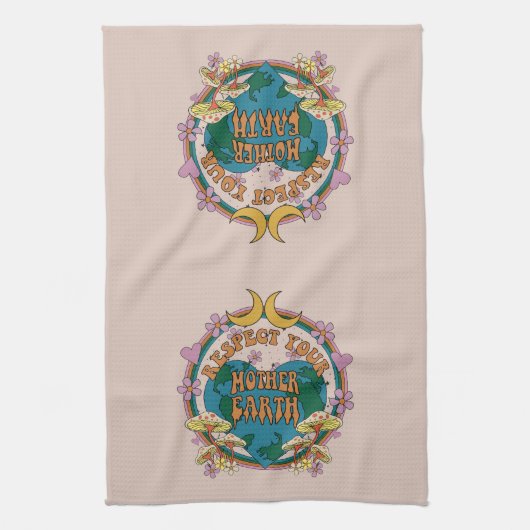 70's Retro Moeder Aarde Grafisch Theedoek (Verticaal)