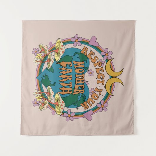 70's Retro Moeder Aarde Grafisch Wandkleed (Voorkant (horizontaal))