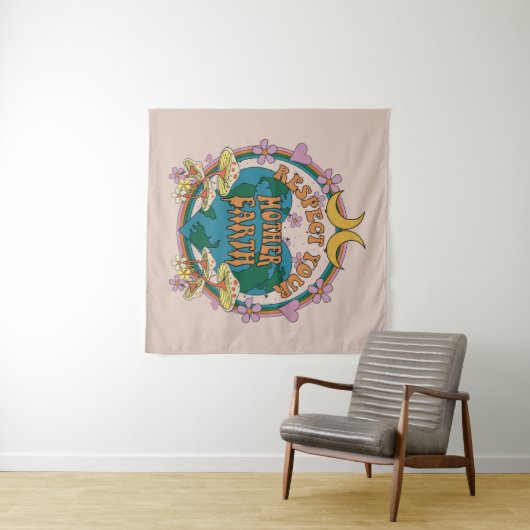 70's Retro Moeder Aarde Grafisch Wandkleed (In Situ (horizontaal))