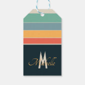 70s Retro Monogrammed Roze en Navy Blue Stripes Cadeaulabel (Achterkant)