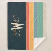 70s Retro Monogrammed Roze en Navy Blue Stripes Sherpa Deken (Voorkant)