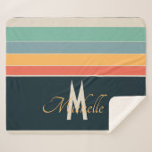 70s Retro Monogrammed Roze en Navy Blue Stripes Sherpa Deken (Voorkant (horizontaal))