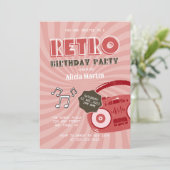 70s Retro Muziek Verjaardagsfeest Uitnodiging (Staand voorkant)