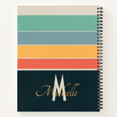 70s retro Navy blauw en roze Stripes monogram Notitieboek (Achterkant)