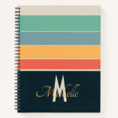70s retro Navy blauw en roze Stripes monogram Notitieboek (Voorkant)